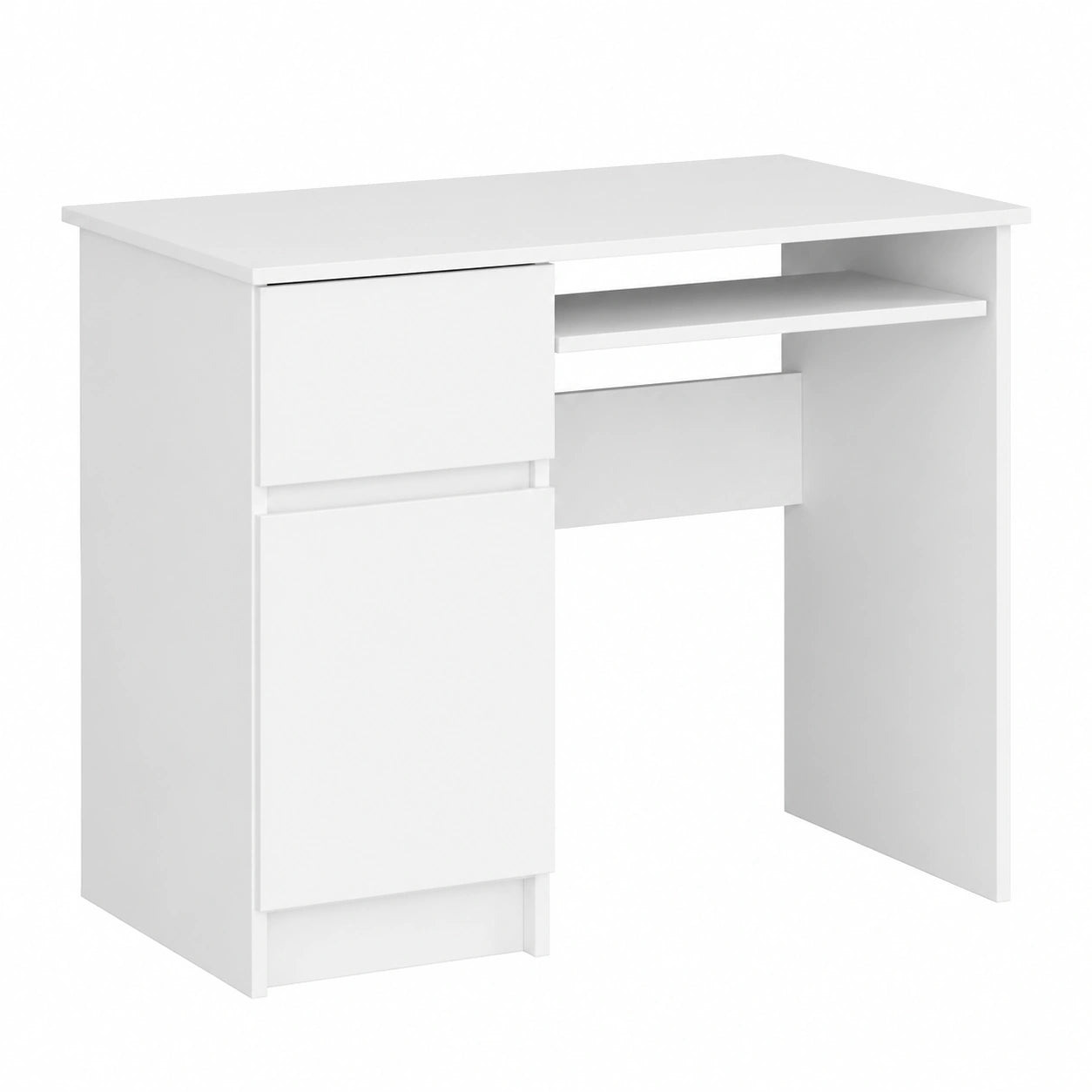 Scrivania Salvaspazio con Ripiano Tastiera e Cassetto Sinistro, 90x77x50 cm, Bianco