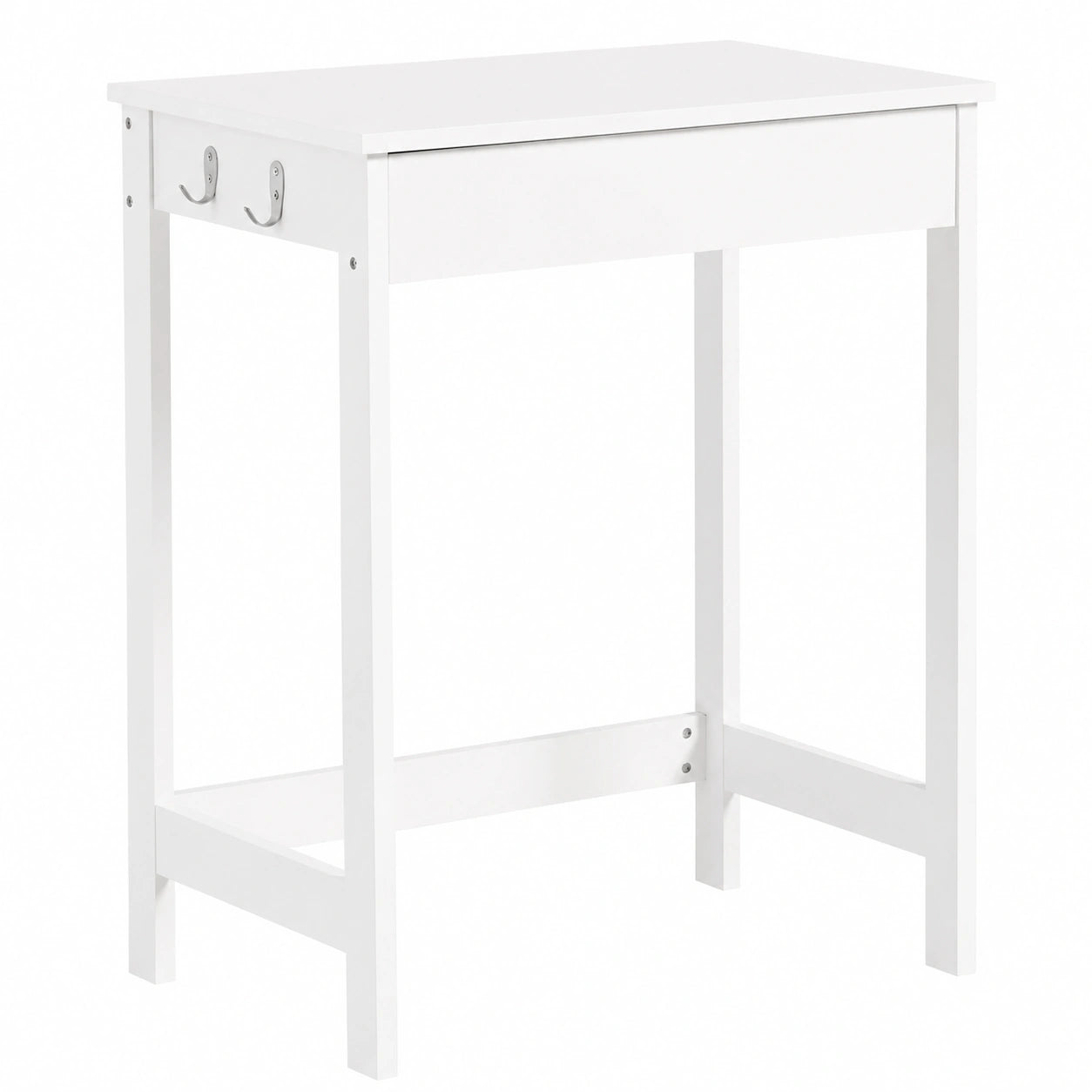 Scrivania Angolare Bianca con Cassetto e Ganci per Ufficio o Studio, 60x40x77cm