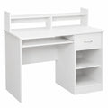 Scrivania per Computer in Legno Bianco con Ripiani e Tastiera Scorrevole