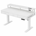 Scrivania Elettrica Regolabile con Cassetti e Luce LED, Tavolo da Gaming con Prese, Bianco, 120cm