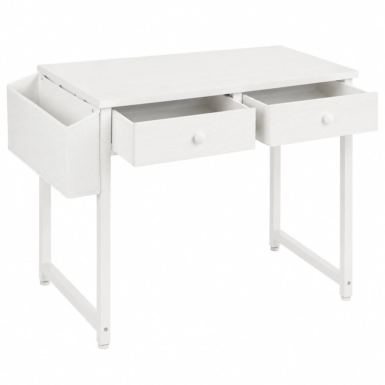 Scrivania Multifunzione 80x40cm con 2 Cassetti in Tela, Tavolo da Lavoro per Casa e Ufficio, Bianco
