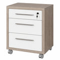 Comò con Ruote e 3 Cassetti in Rovere Sonoma e Bianco, 48.6x63.1x45.2 cm, Perfetto per Ufficio
