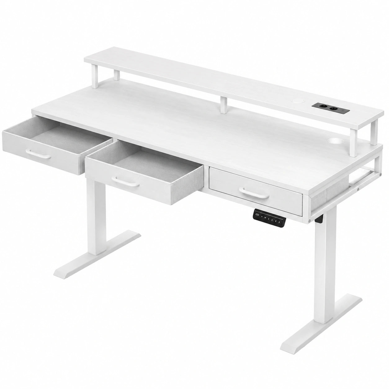 OffiGo Scrivania Elettrica Regolabile con Cassetti e LED, 140cm, Bianco