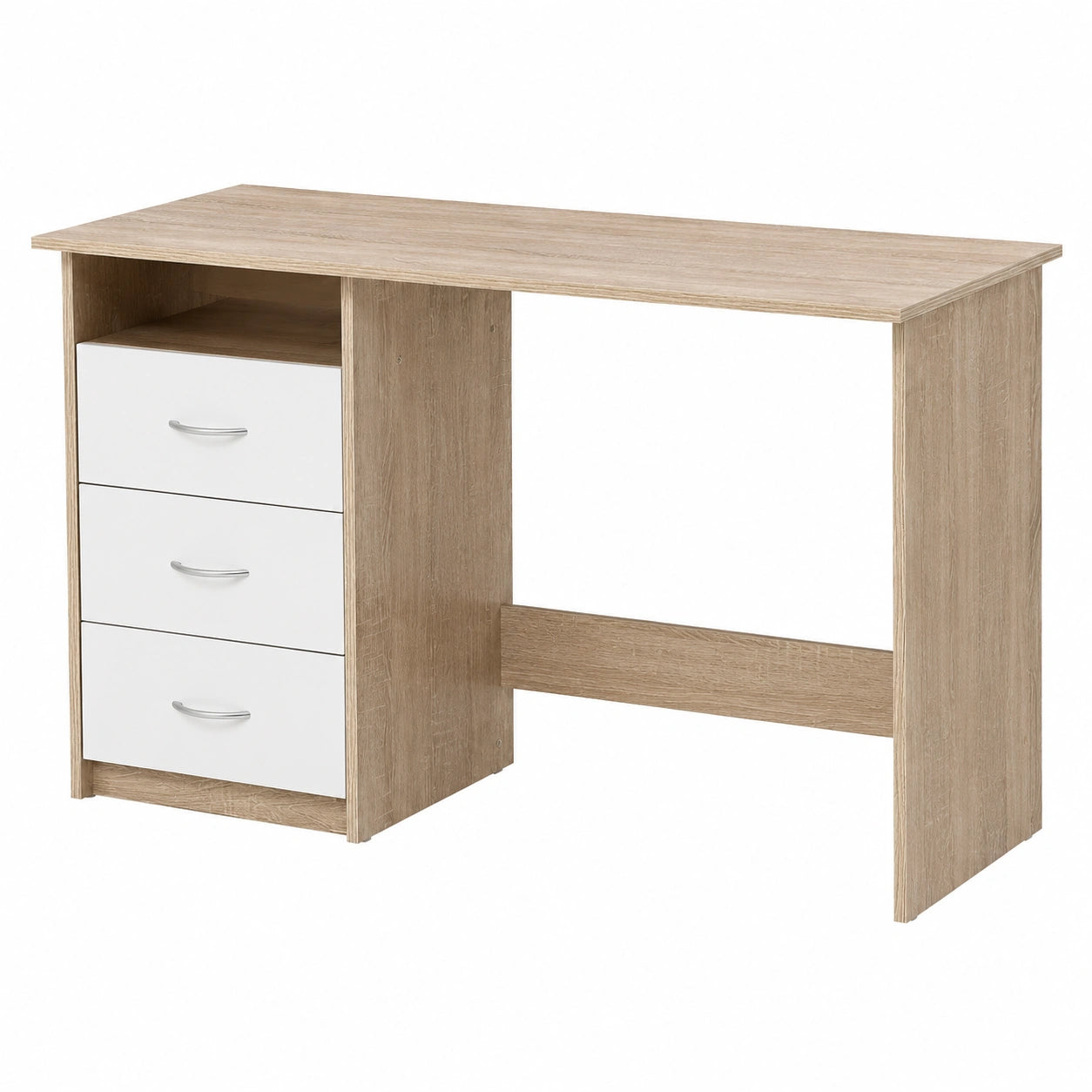 Scrivania Moderna Adria con Cassetti Bianchi e Vano Aperto, Legno Laminato, Vari Colori