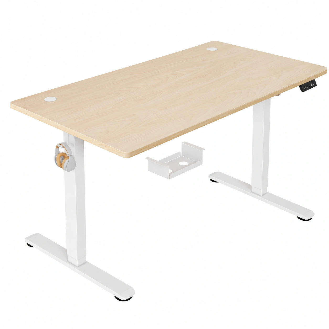 Scrivania Elettrica Regolabile TRIUMPHKEY, 160x80 cm, 3 Memorie, USB, 2 Ganci, Tavola Splice per Casa e Ufficio, Beige e Bianco