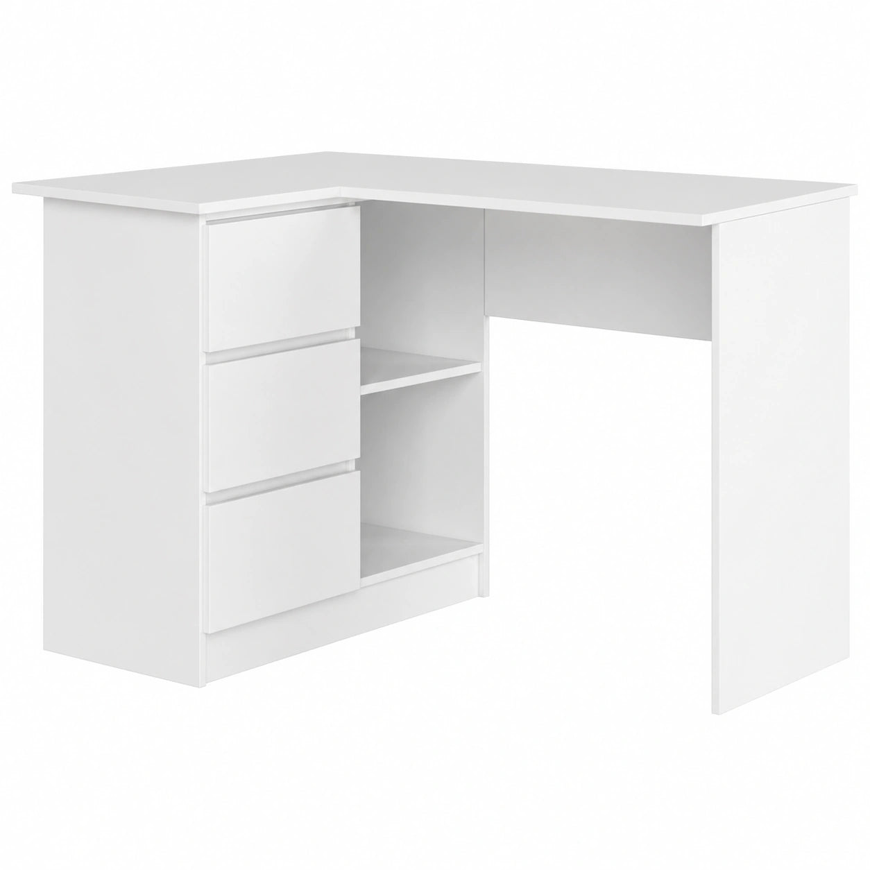 Scrivania Angolare AKORD con Cassetti e Ripiani, 124x77x85 cm, Bianco