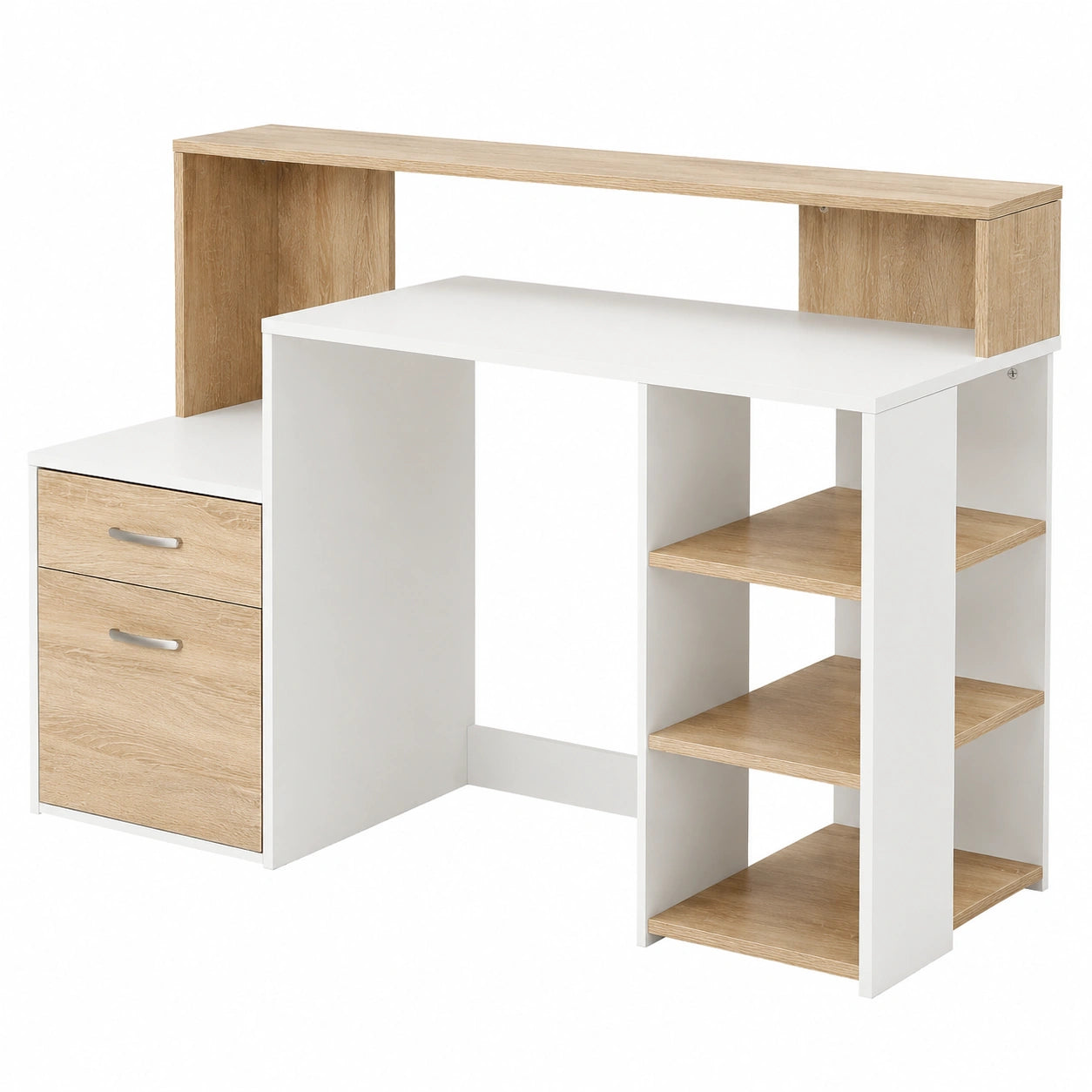 Scrivania Moderna per Computer con Ripiani in Legno MDF, 137x55x92cm