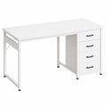 Scrivania Bianca Compatta con 4 Cassetti e Gancio Cuffie, 100x48cm