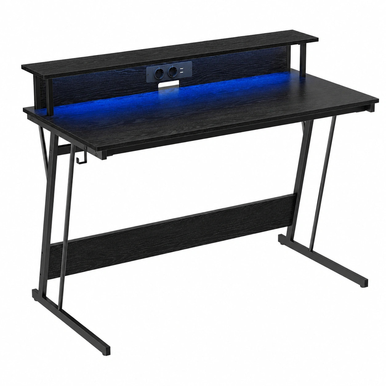 Scrivania Gaming VASAGLE con LED e Prese, Supporto Monitor, per Ufficio e Camera, Nero Ebano