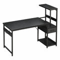 Scrivania da Gaming 120x48cm con LED, Cassetti e Libreria, Design Reversibile con Supporto Cuffie, Nero in Fibra di Carbonio