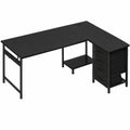 Scrivania Angolare Reversibile con Cassetti e Prese USB, 135x100 cm, Salvaspazio con Spazio di Archiviazione, Nero