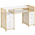 MCombo Scrivania Ufficio con 6 Cassetti, Tavolo per Computer e Manicure, Legno e Metallo, 46x125x81 cm