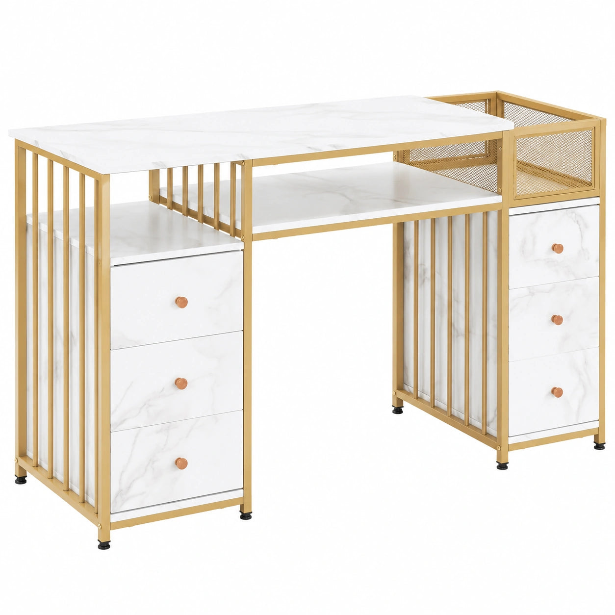 MCombo Scrivania Ufficio con 6 Cassetti, Tavolo per Computer e Manicure, Legno e Metallo, 46x125x81 cm
