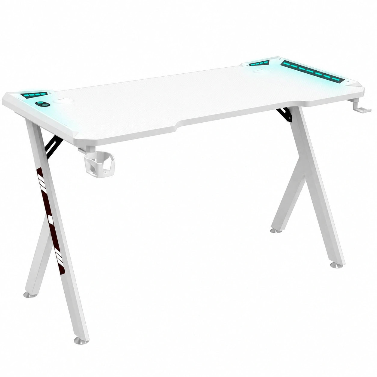 Scrivania da Gaming LED Ergonomica con Supporto per Accessori e Gestione Cavi, 120x60 cm, Bianco
