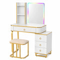 Tavolino da Trucco con Luci LED, Set con Sgabello e Porte USB, 4 Cassetti, Telecomando, 7 Colori, per Camera da Letto (Bianco)