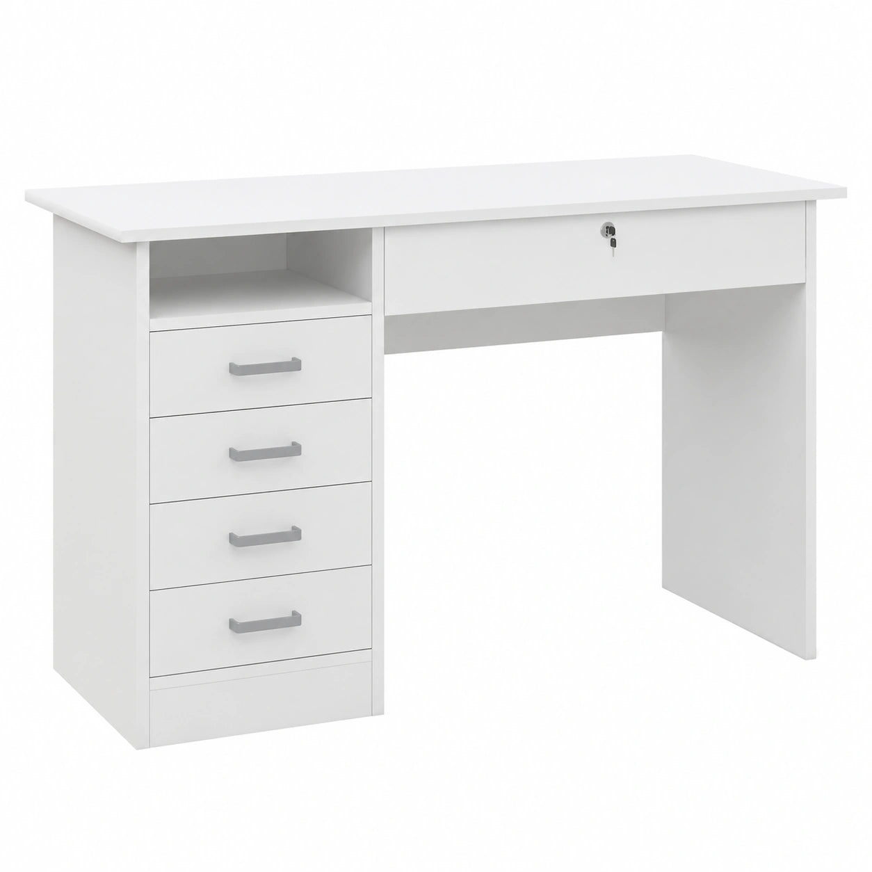 Scrivania Ufficio Moderna con Cassetti e Serratura, 110x50x76cm, Bianco