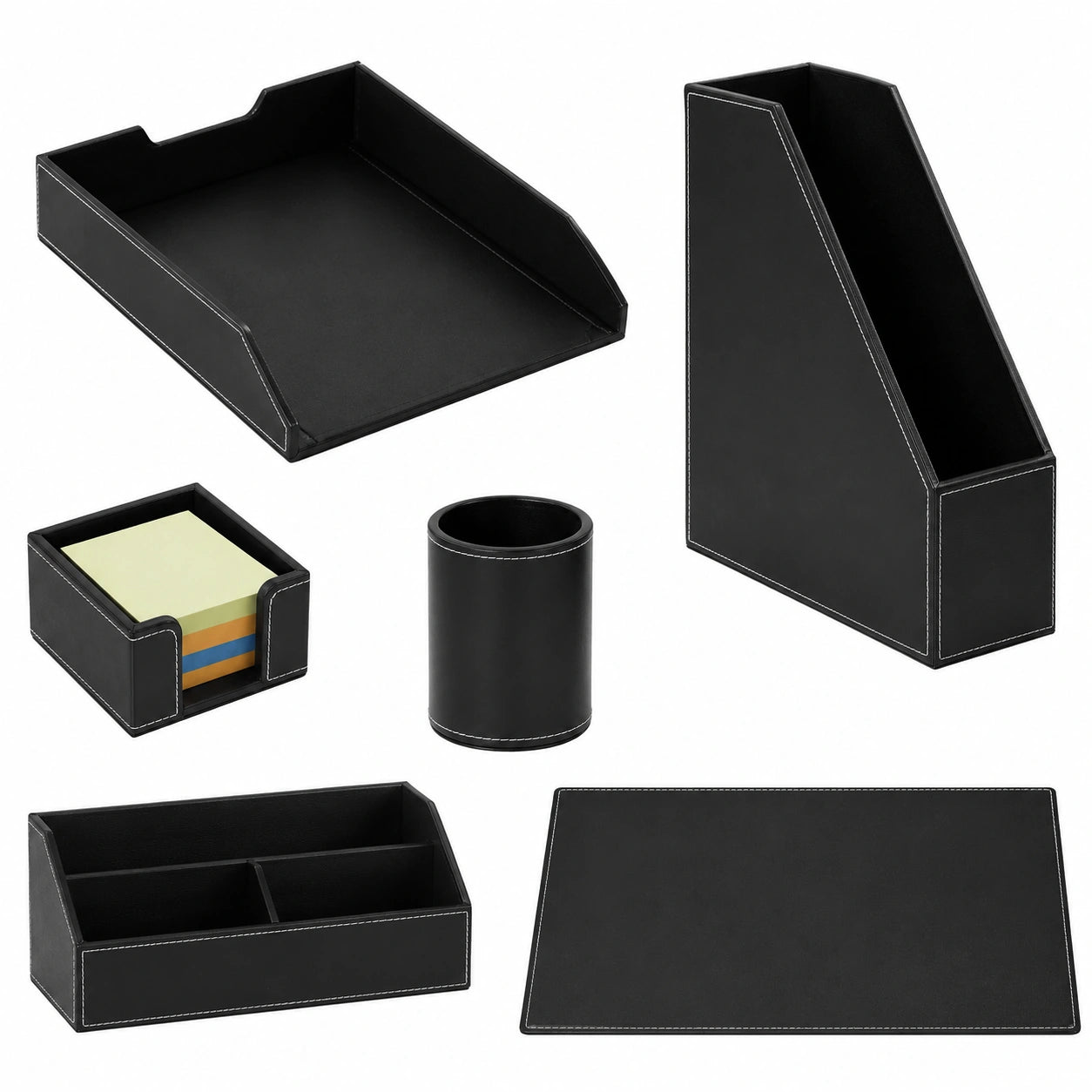 Set Organizzatori da Scrivania in Pelle PU, 6 Pezzi Essenziali per Ufficio, Nero